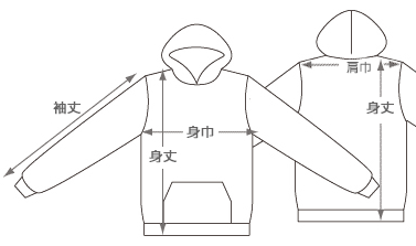 レギュラーウェイトスウェットP/Oパーカーの測り方画像