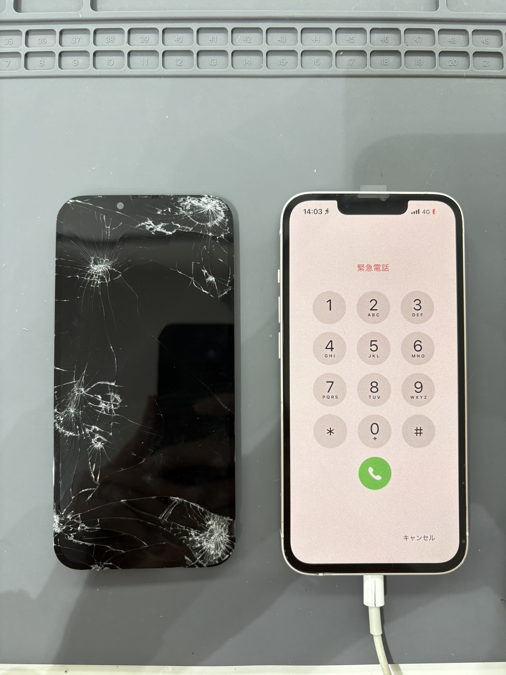 車にひかれて液晶がバキバキ！？iPhone13の液晶交換で無事復活！【スマホ修理工房大和店】