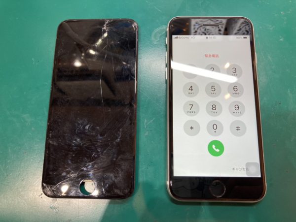 新宿PePe店でiPhone SE2の画面割れを修理した様子