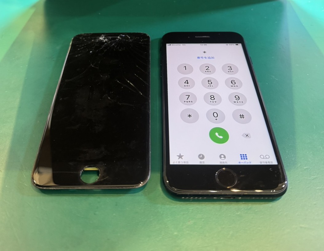 落としてしまってバキバキに...iPhone SE3画面交換【スマホ修理工房荻窪タウンセブン店】