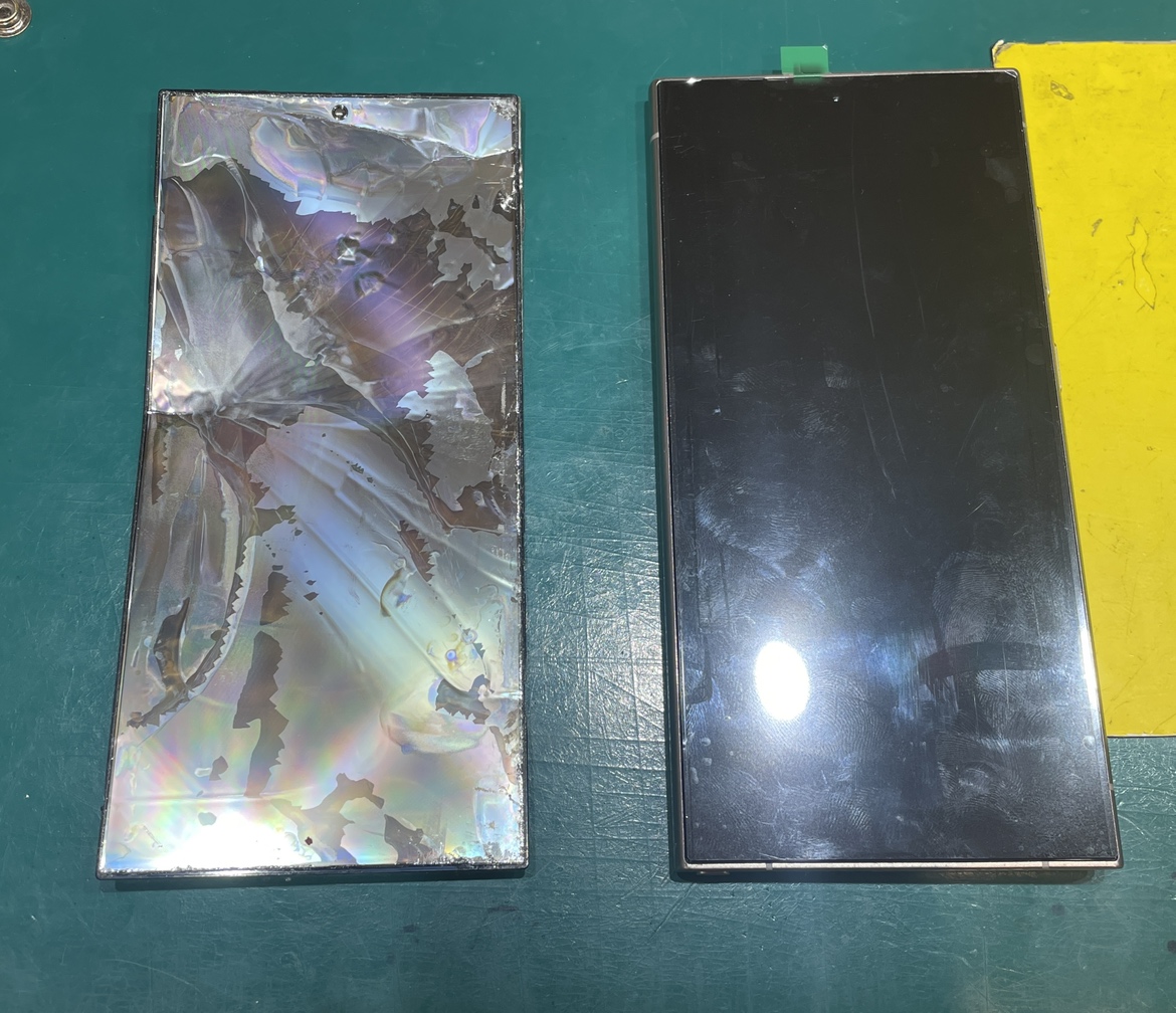 Galaxy S24 Ultra 画面割れ修理前と画面交換修理後の比較 スマホ修理工房 新宿PePe店