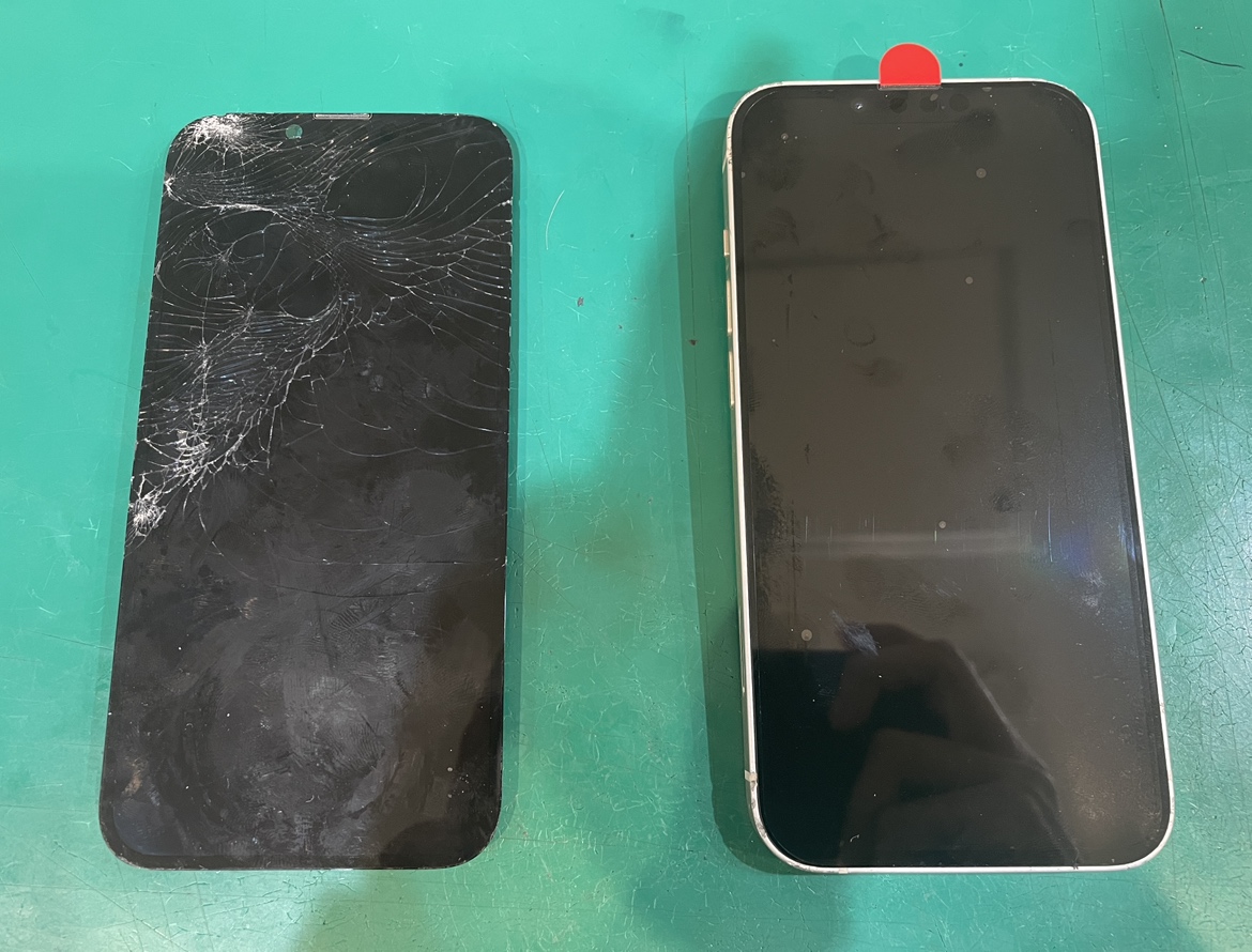 iPhone 13 Pro Max 液晶不良の画面修理前と画面交換修理後の比較 スマホ修理工房 新宿PePe店