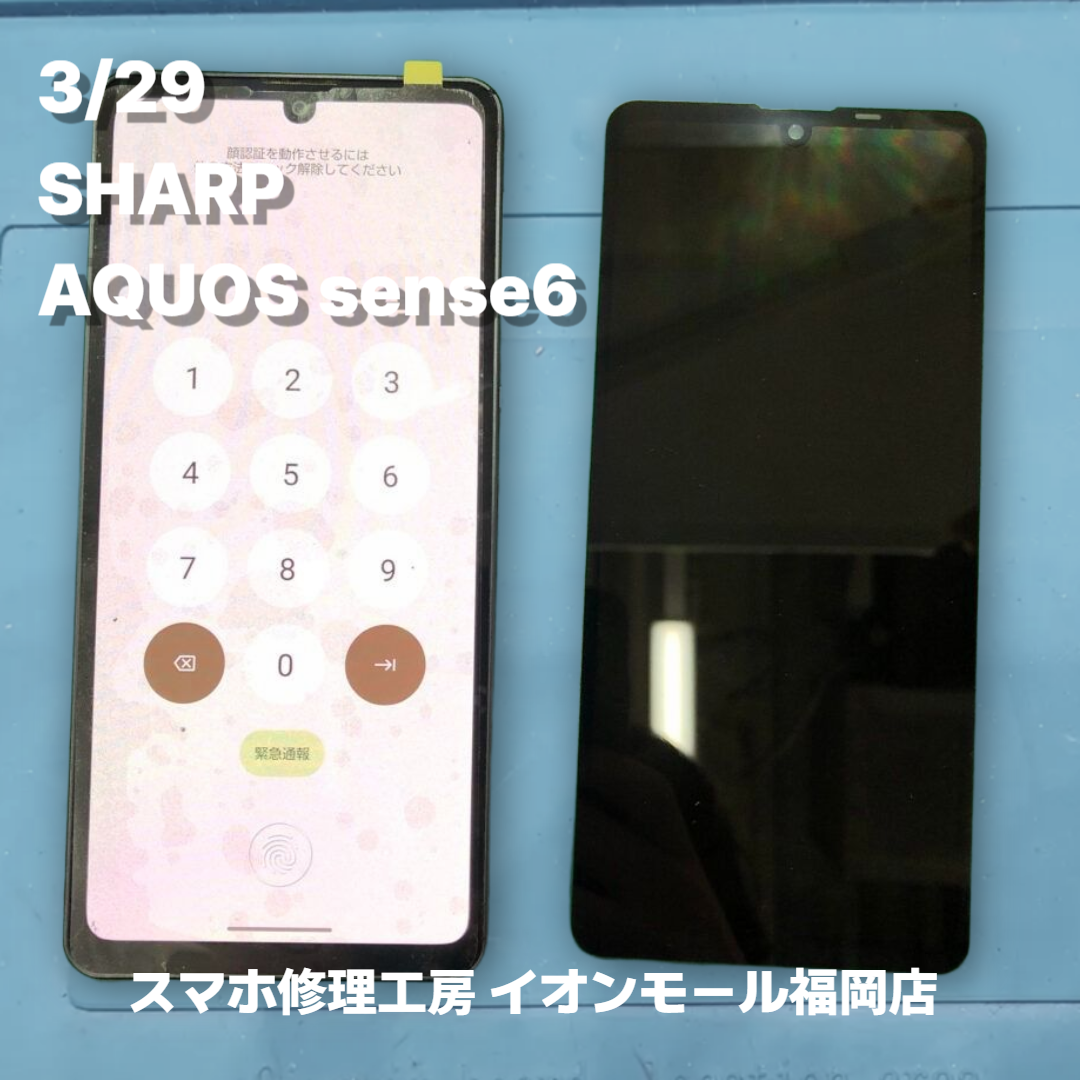 SHARP　AQUOS sense6　液晶交換の修理実例｜表示不良【スマホ修理工房 イオンモール福岡店】