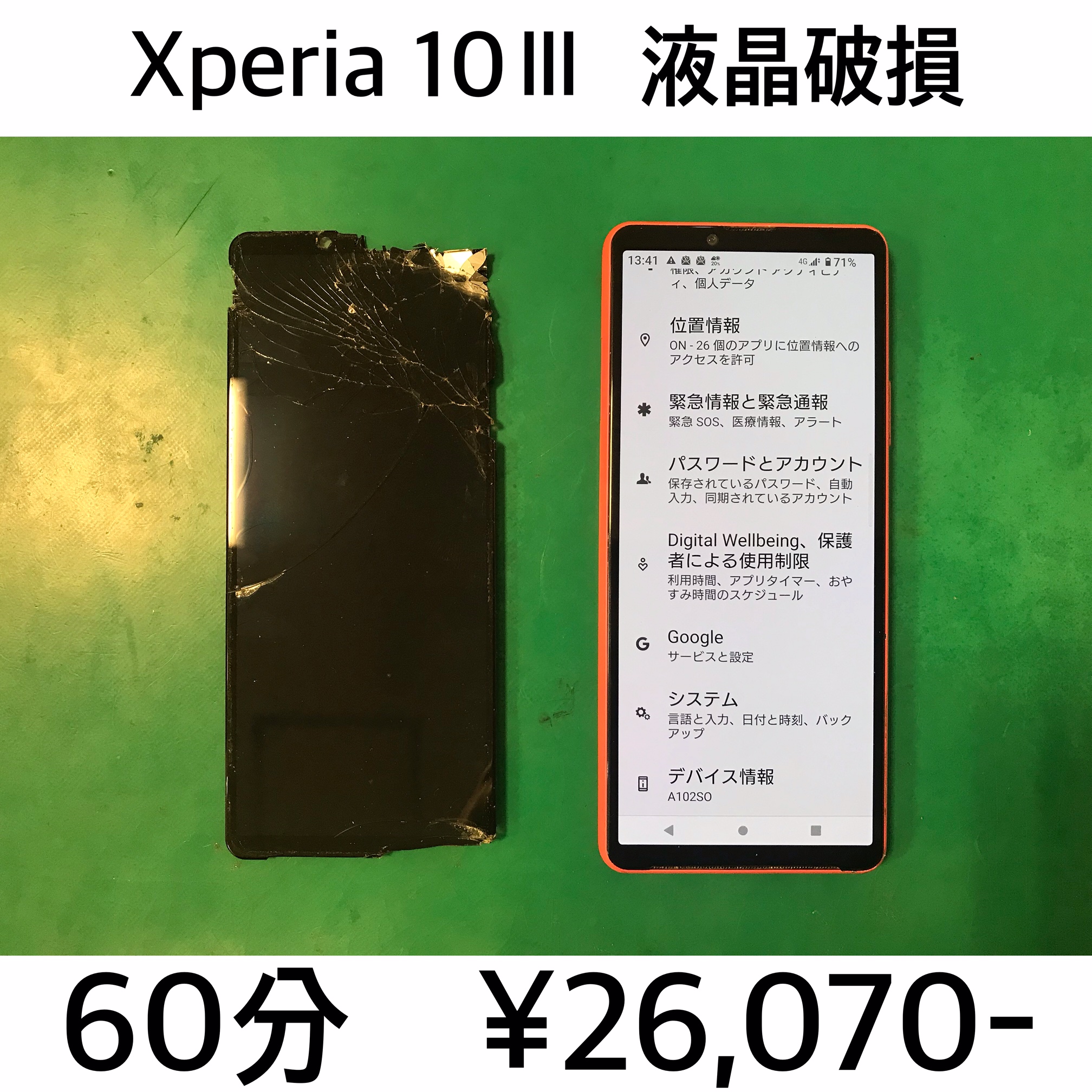 京都府伏見区よりご来店！！ Xperia 10Ⅲ (SO-52B/SOG04/A102SO) 液晶破損交換修理依頼(^^♪