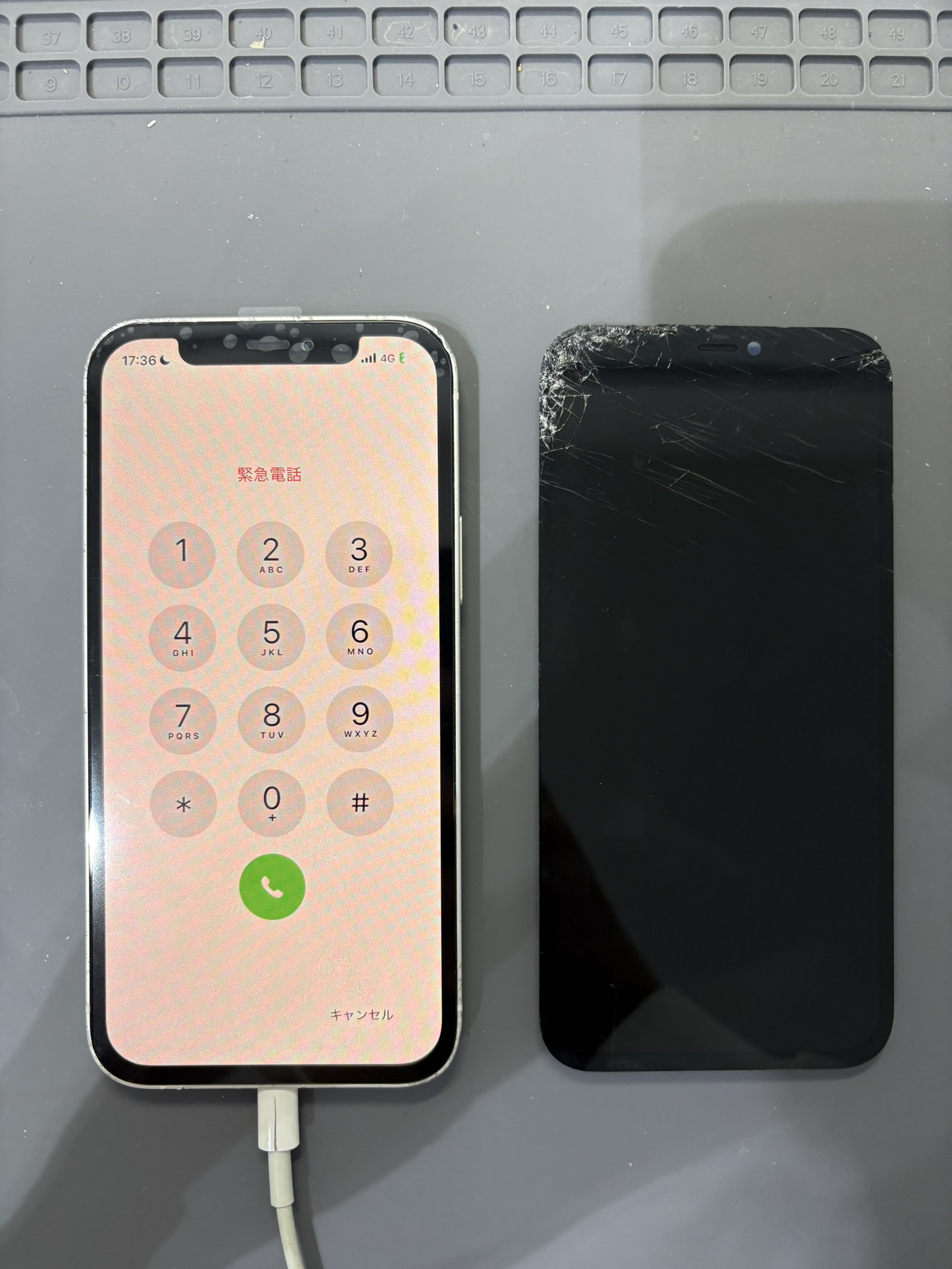 落として液漏れ、ゴーストタッチのあるiPhone12の画面交換修理！【スマホ修理工房大和店】