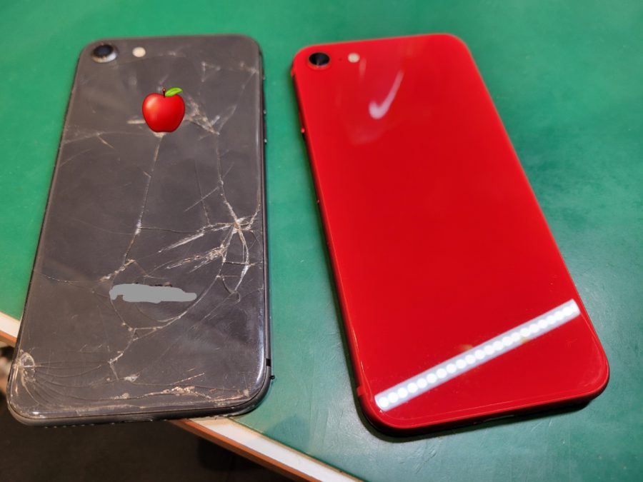 iPhone8(アイフォン)のバックパネル交換を行いました！バキバキな裏面が綺麗に！スマホ修理工房にお気軽にご相談ください