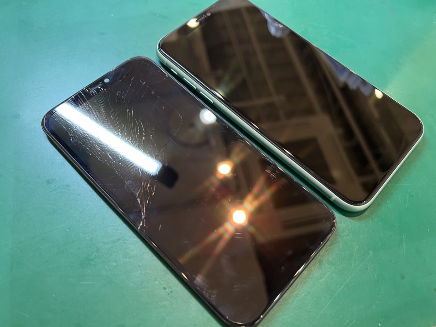 全体にヒビが入ってしまったiPhone11(アイフォン)の画面交換ならiPhone修理工房水戸オーパ店にお任せください！！