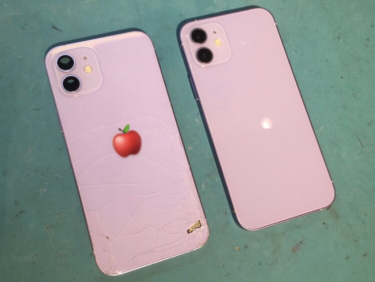 バキバキに割れたiPhone12（アイフォン）のバックパネル、スマホ修理工房渋谷店で修理できますよ！