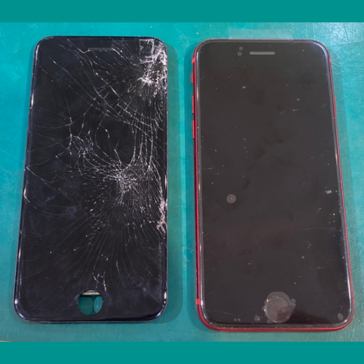 バキバキに割れていても直せます！iPhoneSE2(アイフォンSE第二世代）画面交換【スマホ修理工房ココリア多摩センター店
