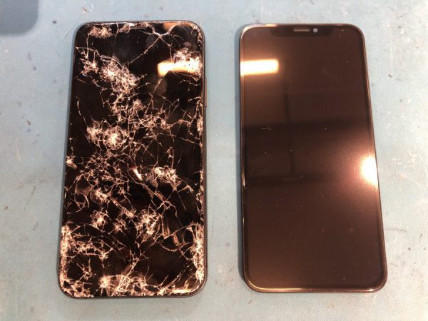 車に轢かれて画面バキバキのiPhoneXS（アイフォン）もスマホ修理工房渋谷店ならキレイに直せちゃうんです！