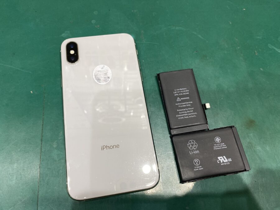 iPhoneX(アイフォン)バッテリー交換。電池の減りが早いなどの症状は即日交換の【スマホ修理工房西大島店】へ