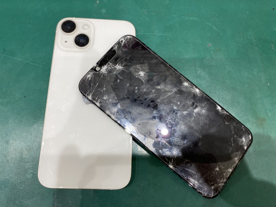 江東区・墨田区エリアでiPhone14(アイフォン)ガラスが割れて画面が映らない、タッチが効かないなどご相談ください