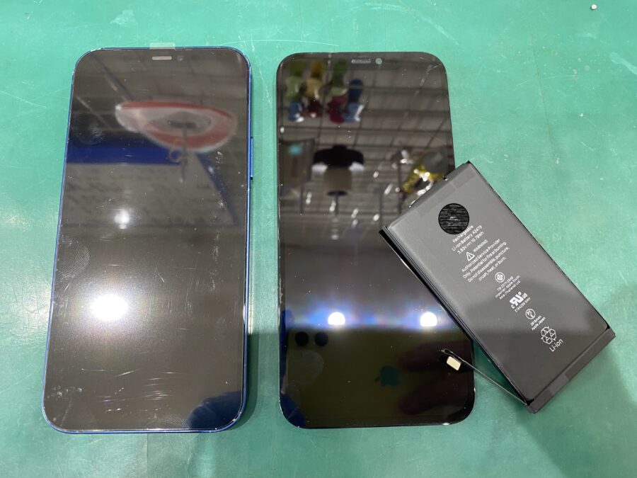 江東区西大島、亀戸近くのスマホ修理店！iPhone12(アイフォン)画面が割れて映らない。ついでにバッテリーも交換したい。