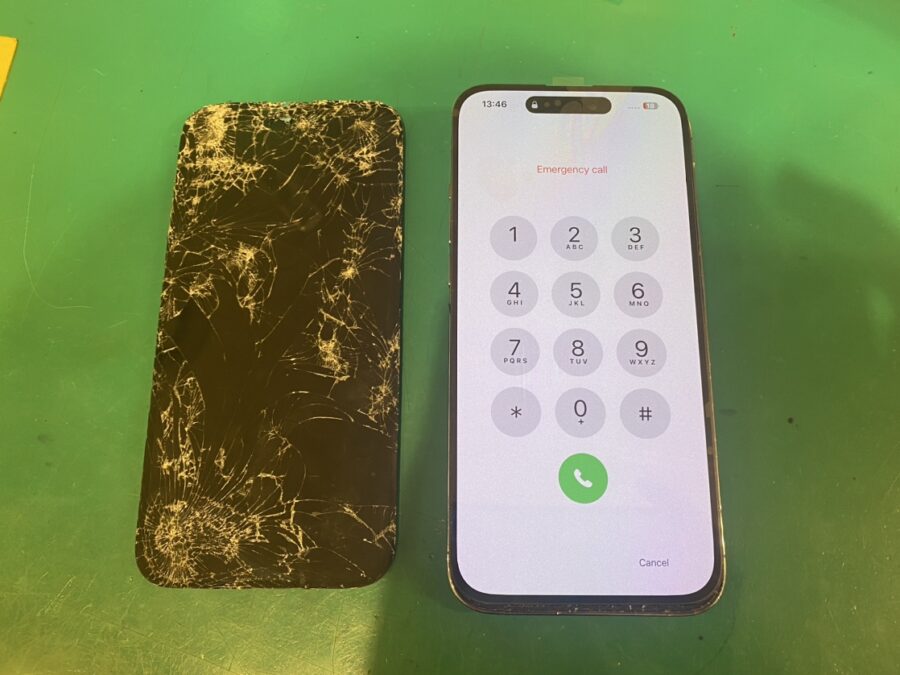 画面も点かないバキバキのiPhone14ProMax（アイフォン）、即日で画面修理可能です✨【スマホ修理工房新宿PePe店】