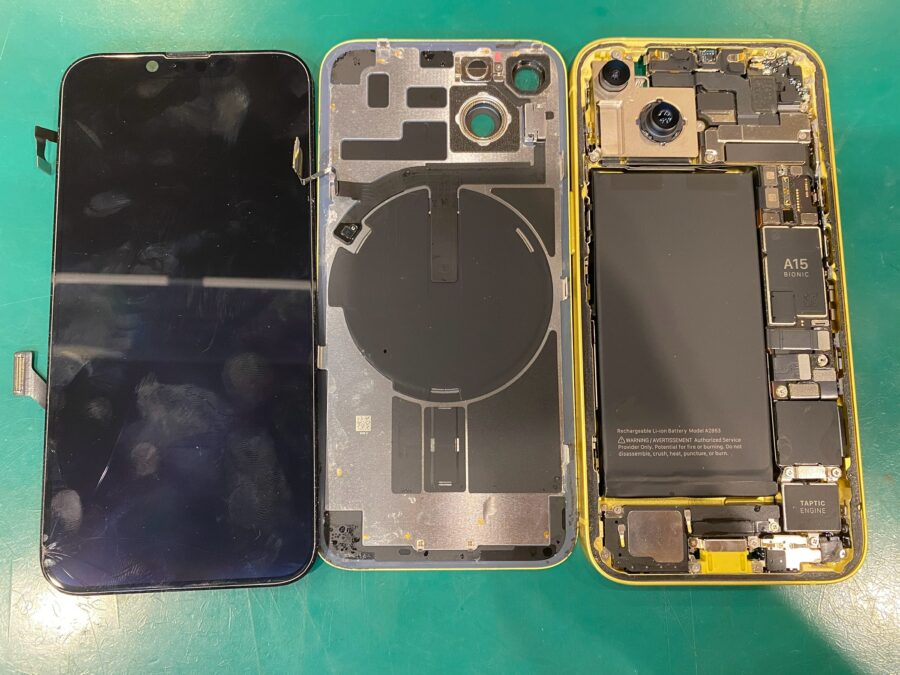 iPhone 14(アイフォン)を水溜りに落とした挙句画面まで… - 即日修理のスマホ修理工房ペリエ千葉店