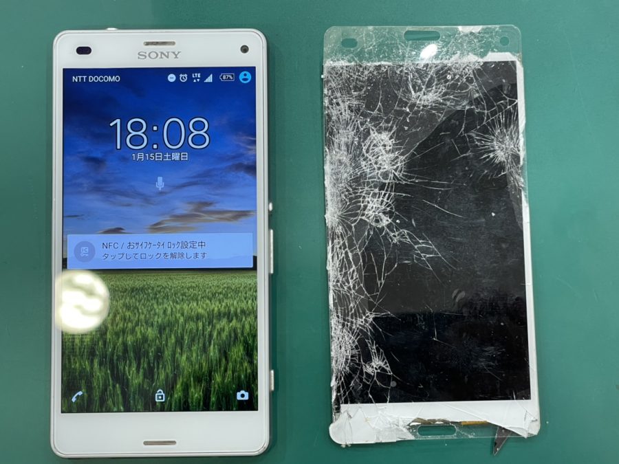 【ガラス割れ/液晶破損】Xperia Z3Compact（エクスペリア）の画面交換を承りました！【スマホ修理工房 テラスモール湘
