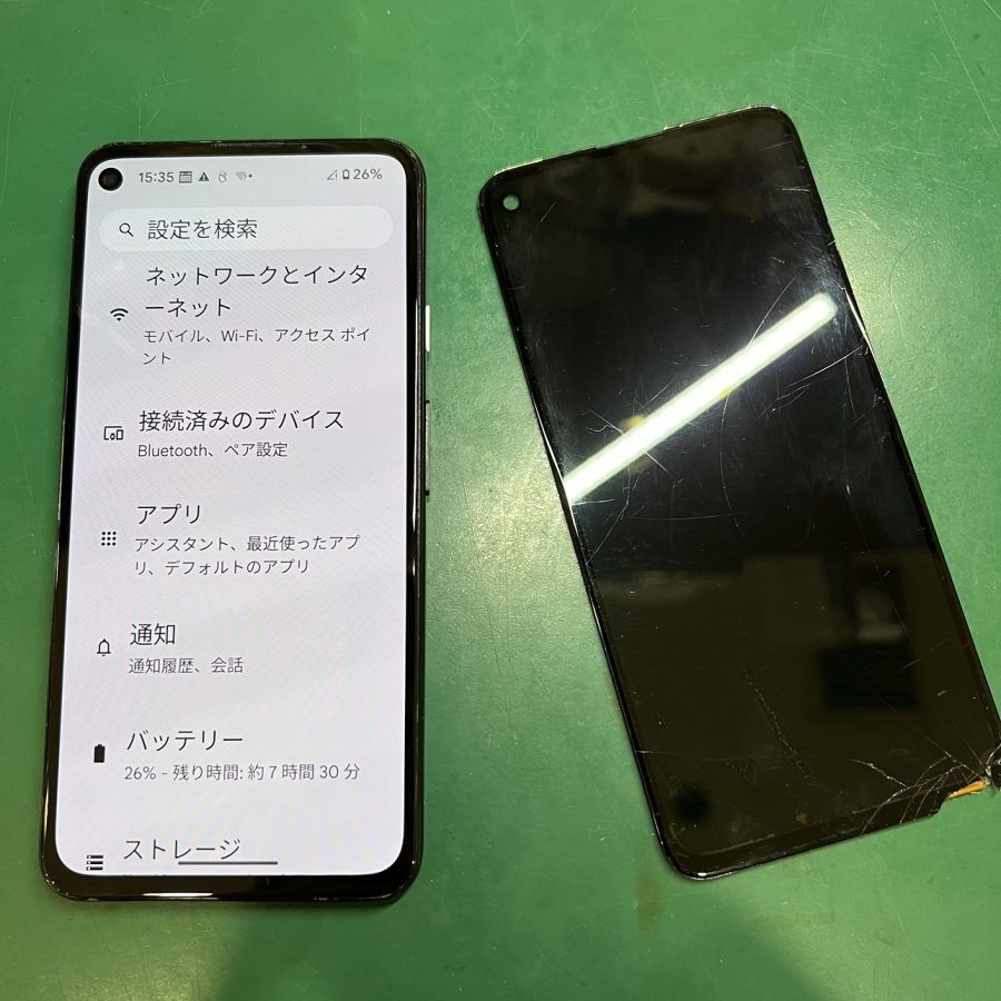 落として画面が映らなくなったGoogle Pixel4a 5G(ピクセル)の画面修理を行いました！