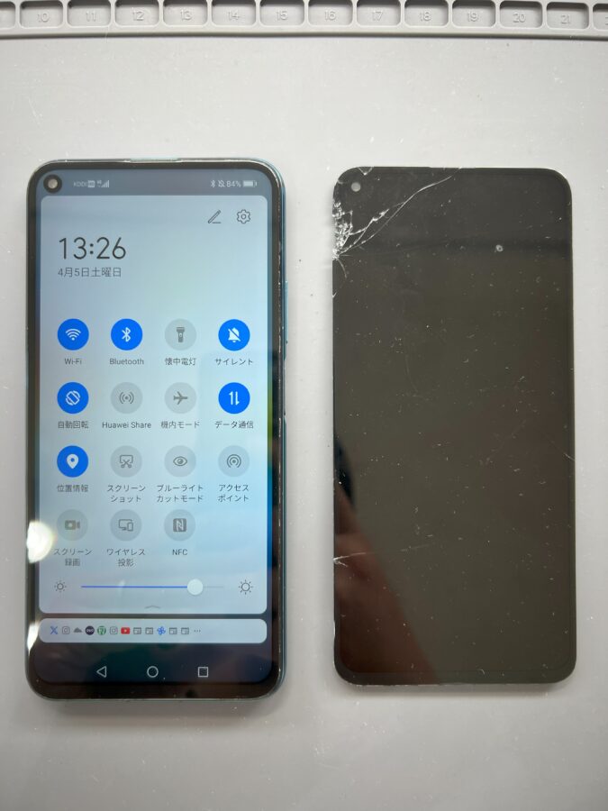 画面割れのHUAWEI nova5T液晶交換！【iPhone修理工房・スマホ修理工房大和店】