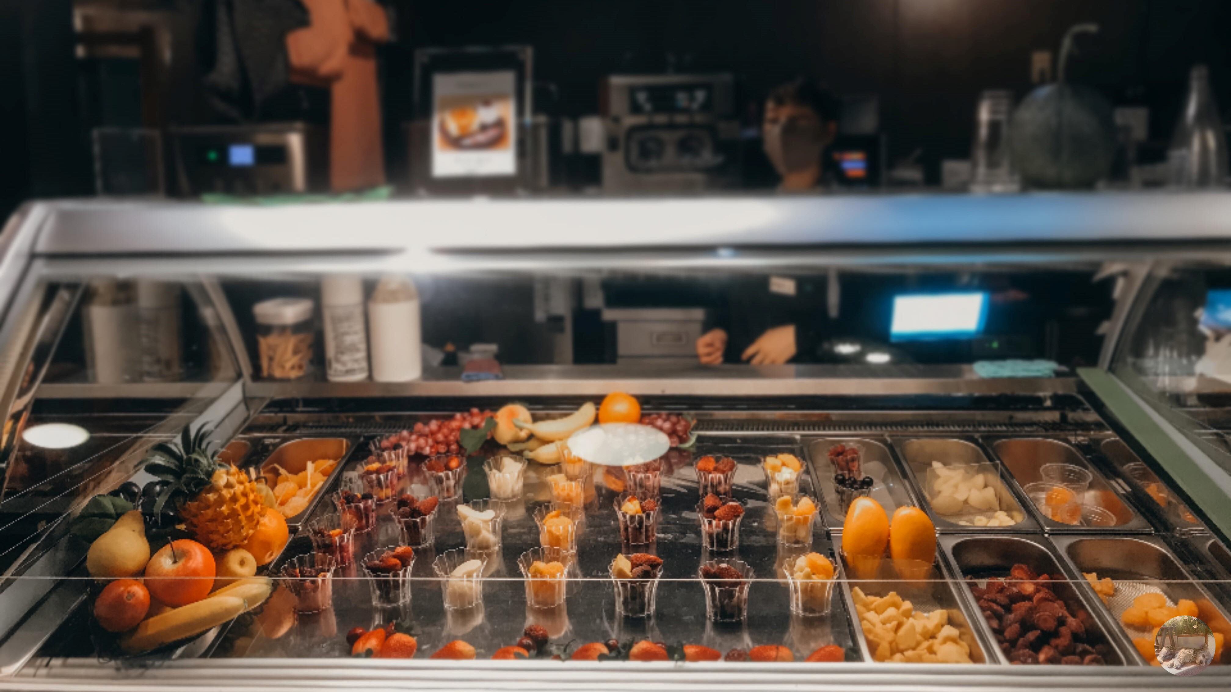 Menu with ice cream and fruits