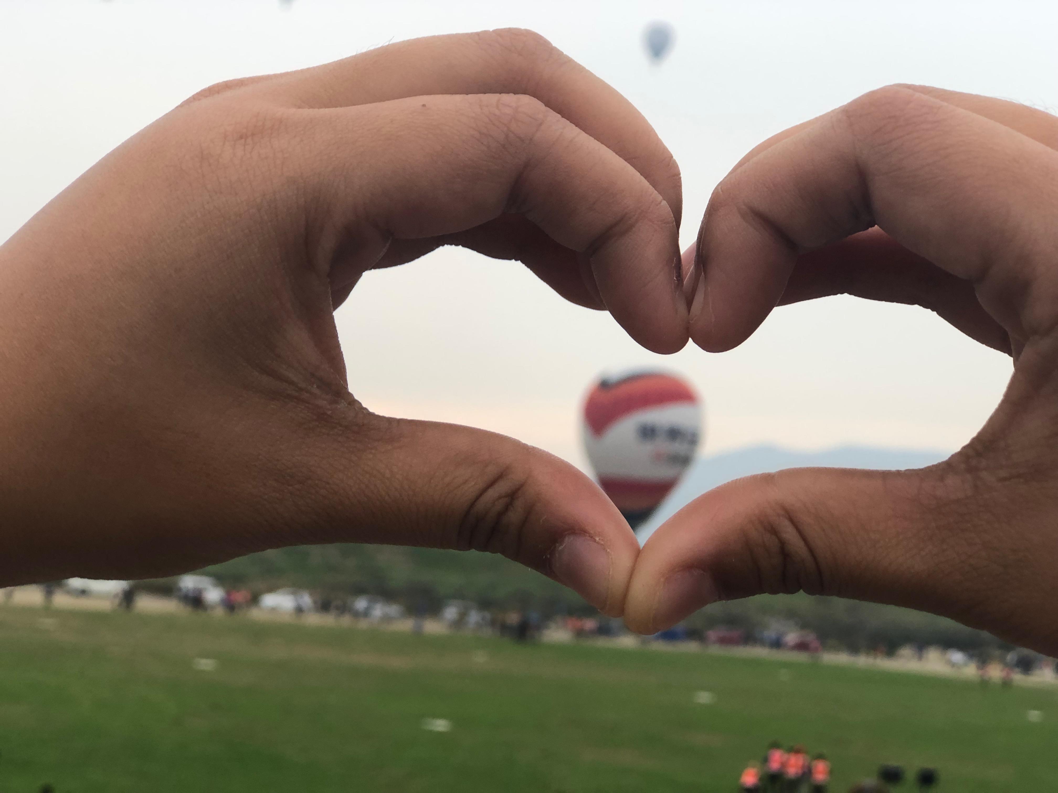 Hot air balloon picture taken from two different views