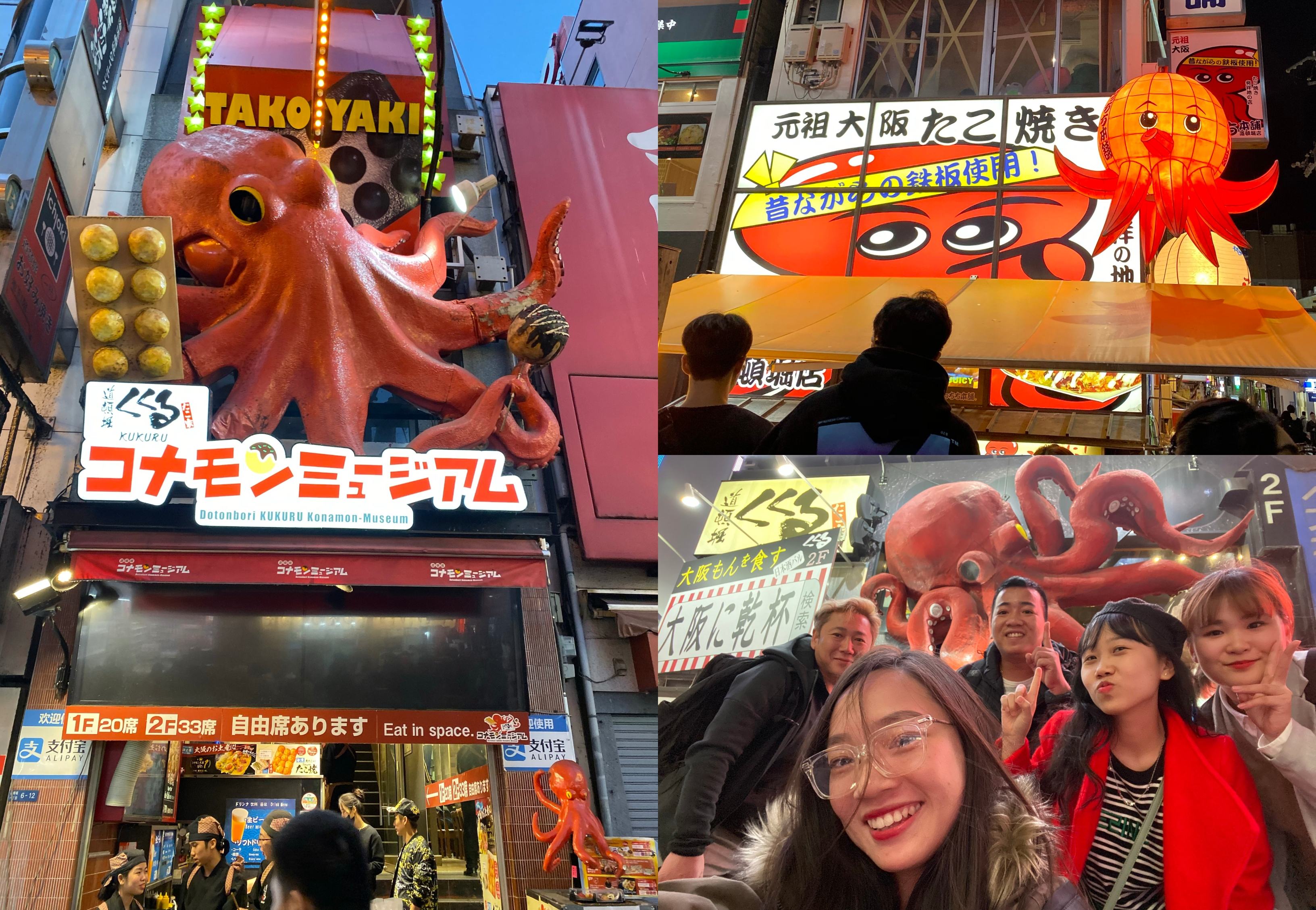 Many Takoyaki shops in Dotonbori, Osaka