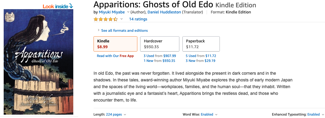 Bìa cuốn sách Cuốn sách Apparitions: Ghosts of Old Edo - Miyuki Miyabe