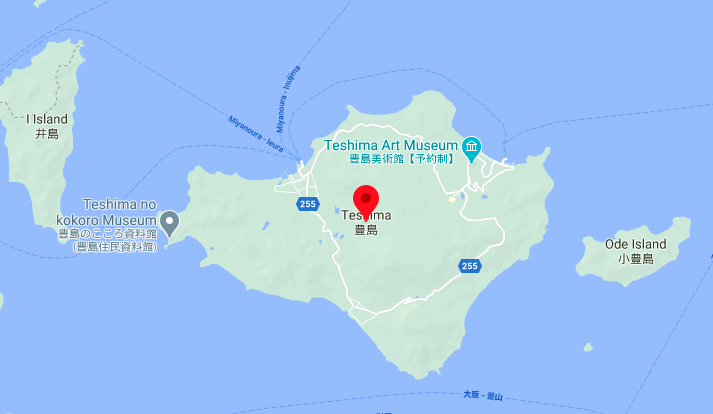 Vị trí hòn đảo Teshima (Ảnh chụp màn hình từ google.com)