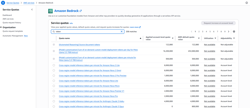 AWS Service Quota 當中可以直接調整 Token 的數量