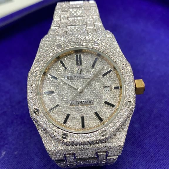 Green Diamond Watch Moissanite Setting Quartz Cvd Diamond Lab Grown Iced Out Watches 