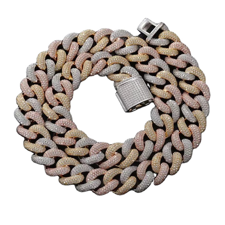 Luxury Jewlery Hiphop Style Iced Out Vvs Round Brilliant Cut Moissanite Diamond 14k Gold Miami Cuban Link Chain For Men