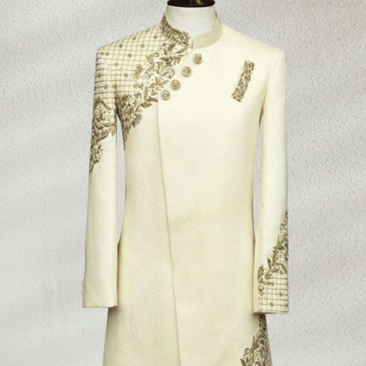 New Latest Stunning &amp; Stylish Embroidery On White Sherwani Dress &amp; Also Matching Shoe With Dress For Party-wear/wedding @ 2023 