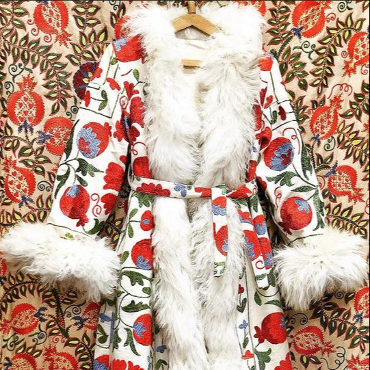 Long Coat Suzani Fur Coat Shearling Coat For Winter Season Vintage Outfit For Women 