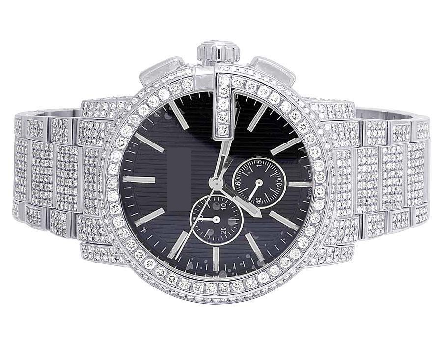 High On Demand Handmade Luxury Design Men 44 Mm Black Dial Diamond Watch Available At Affordable Price From India