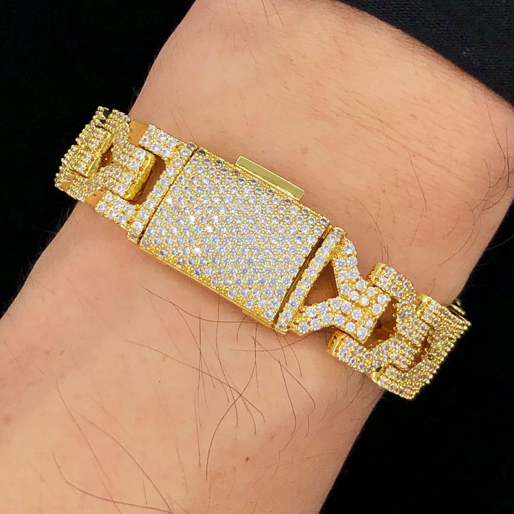 19 Mm Y-link Iced Out Hip Hop Certified Gold Chain Lock Clasp Real Diamond Bracelet Jewelry Gift For Your Husband
