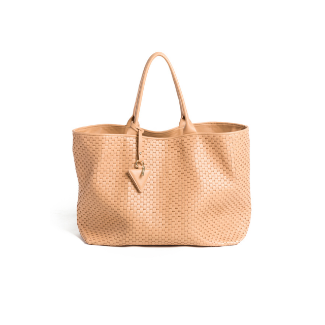 Top Quality Made In Italy Woven With 18th Century Treadle Looms Leather Large Tote Bag Camel For Everyday Use And Travel 