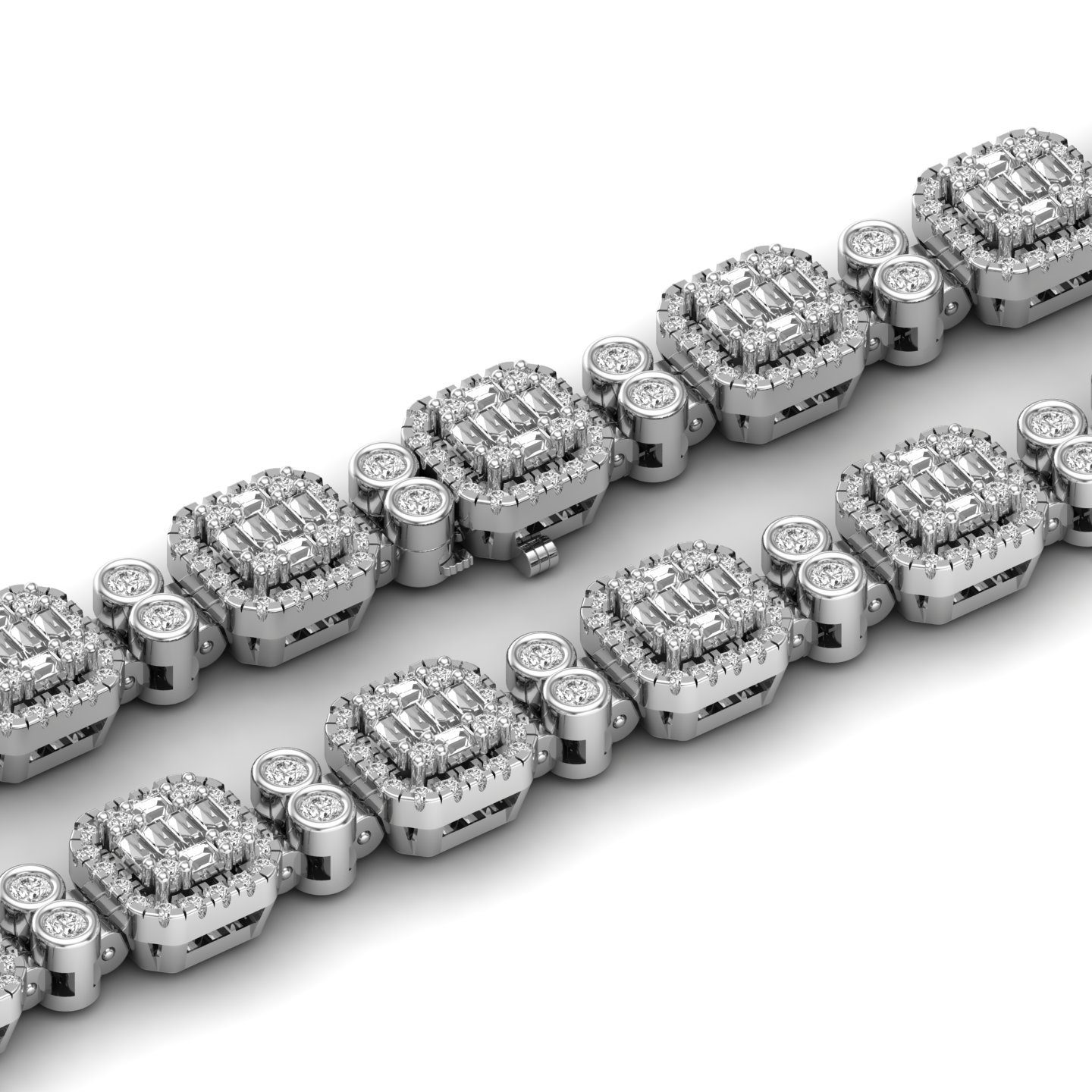 Real Natural Round And Baguette Diamond Cuban Link Hip Hop Bracelet In 14k White Rose And Yellow Gold 