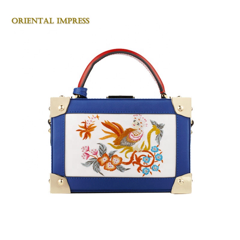 Luxury Handmade Embroidery Leather Bag Chic Square Lock Bag For Women 