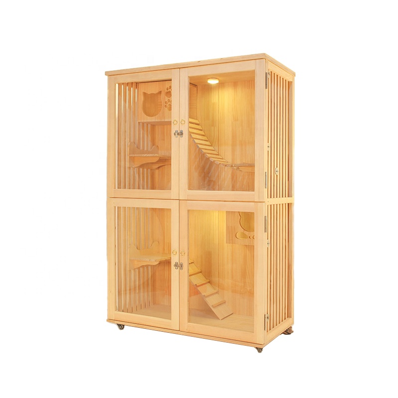 Wooden Cat Climbing Frame Square Toy Tree Indoor Big Pet Cat Cages House 