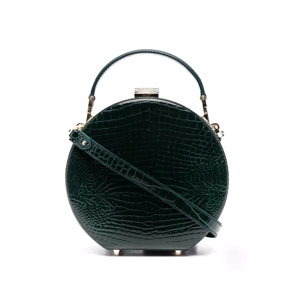 Custom Women Hat Box Tote Bag Round Luxury Design High Fashion Royal Green