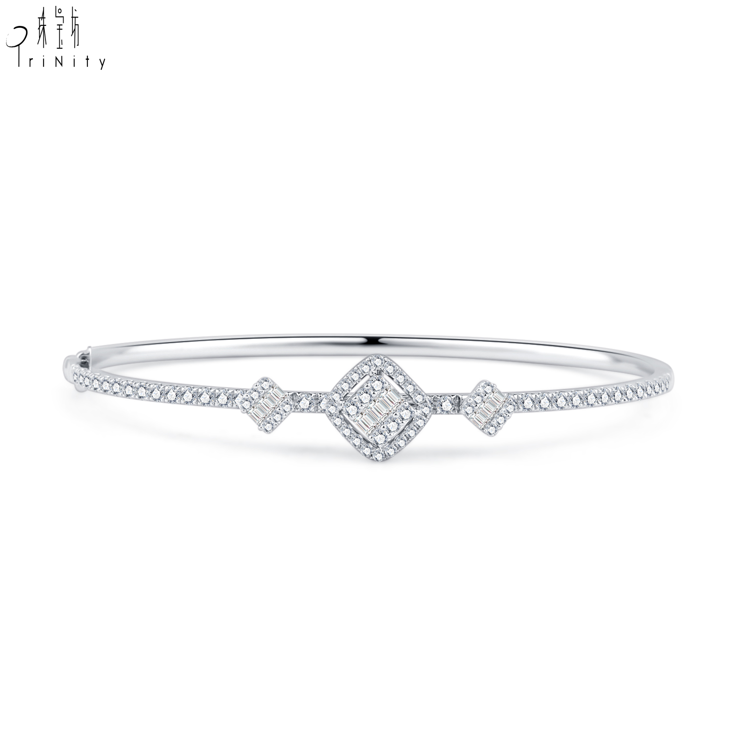 Wholesale Geometric Square Design 18k White Gold Bangle Natural Diamond Simple Style Designed For Women