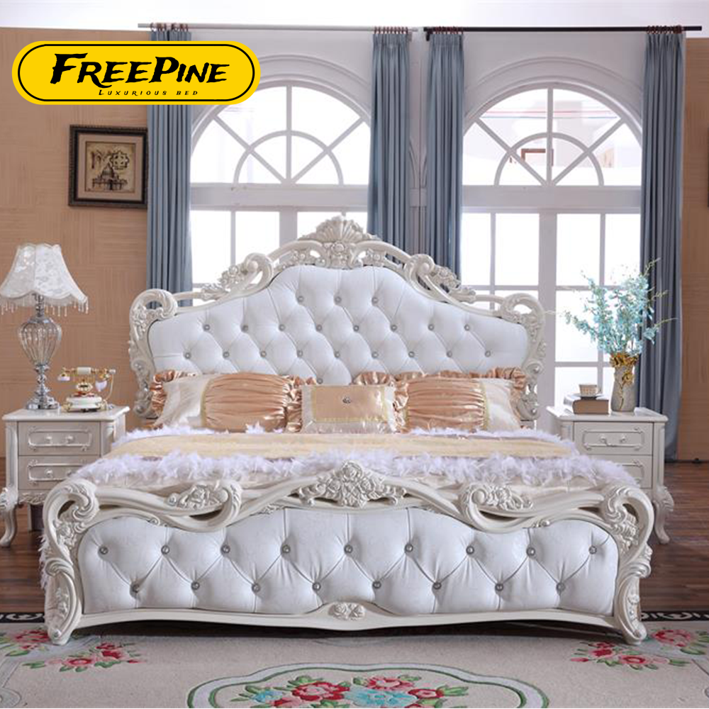 European Luxury Style Double Solid Wood Bed Style Bed Solid King Queen Bed 