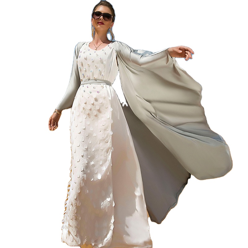 2022 Ethnic Clothing New Hand-stitched Silver Grey Two-piece Set Of Middle East Dubai Foreign Trade Women&#39;s Wear Luxury Abaya 