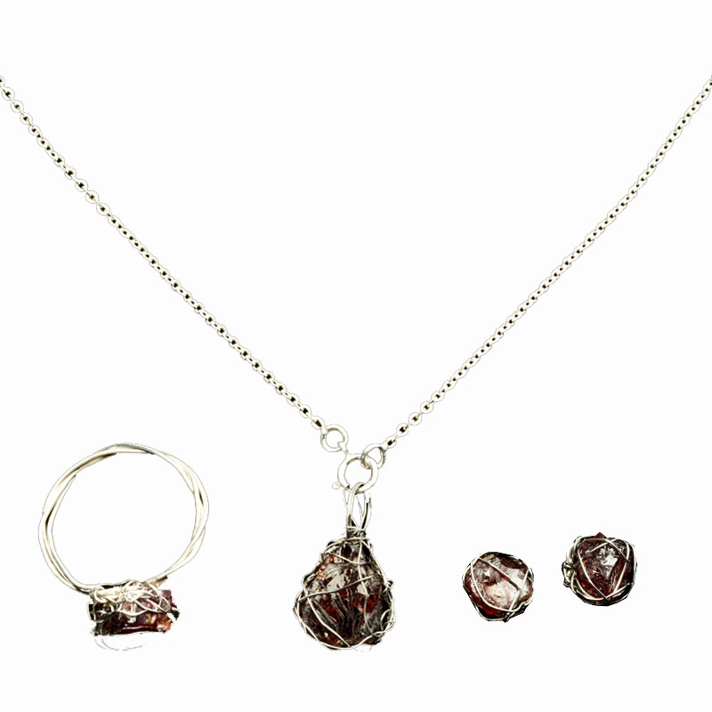 Garnet Natural Raw Stonejewelry Gem Stone Tanless Steel Earring Backs And Ring Sterling Silver (925) 