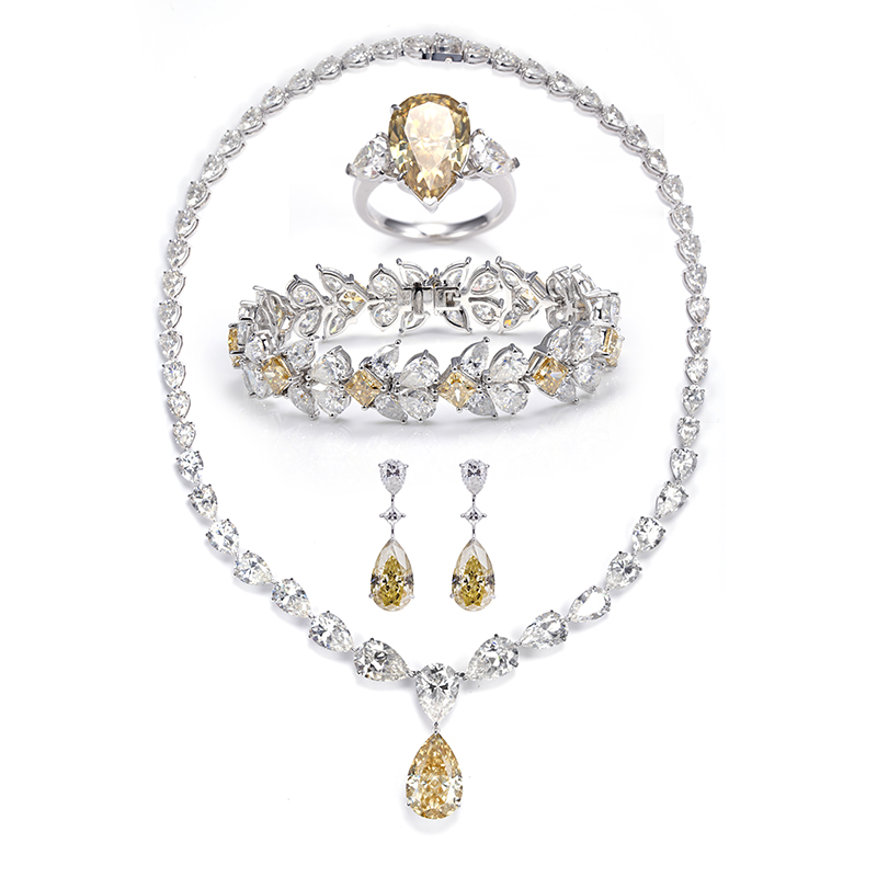 Messi Gems Customized 14k Yellow Moissanite Necklace Earrings Bracelets Rings Def Moissanite Jewelry Set