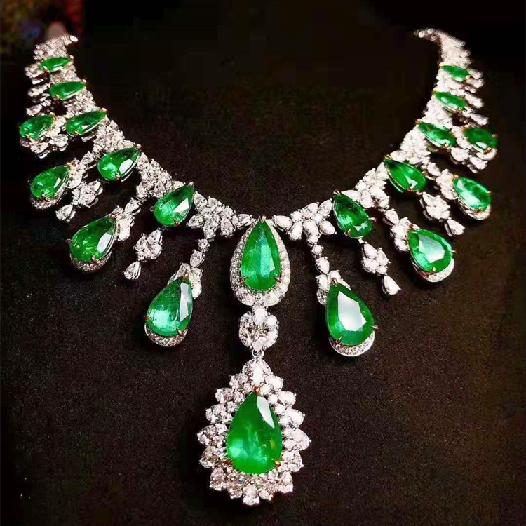 SGARIT verde smeraldo naturale Zambia wedding engagement vivid green 18k white gold 30.27ct natural emerald necklace