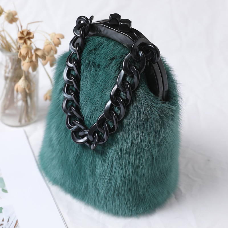 Luxury Real Mink Fur Handbags Genuine Cow Leather Winter Messenger Bag For Women 