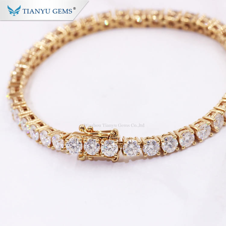 Tianyu Customized 14k Yellow Gold 3.5mm 150mm Moissanite Bracelet