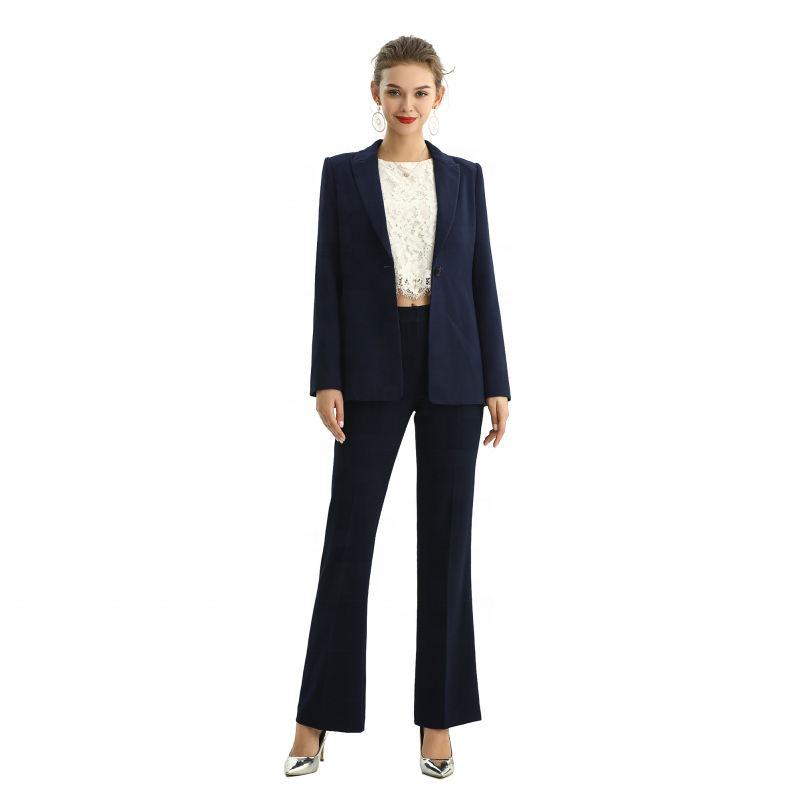 J155-8+P147-6 Women Polyester double crepe mid-rise straight leg tailored pants blazer suit