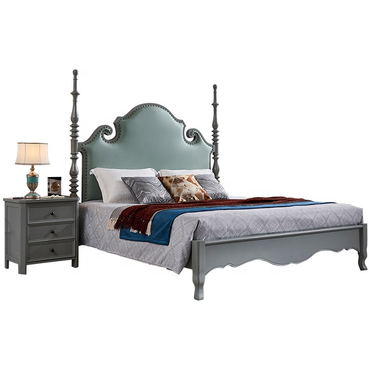 Solid Wood Bedroom Furniture Modern Style Luxury Design Leather Bed 