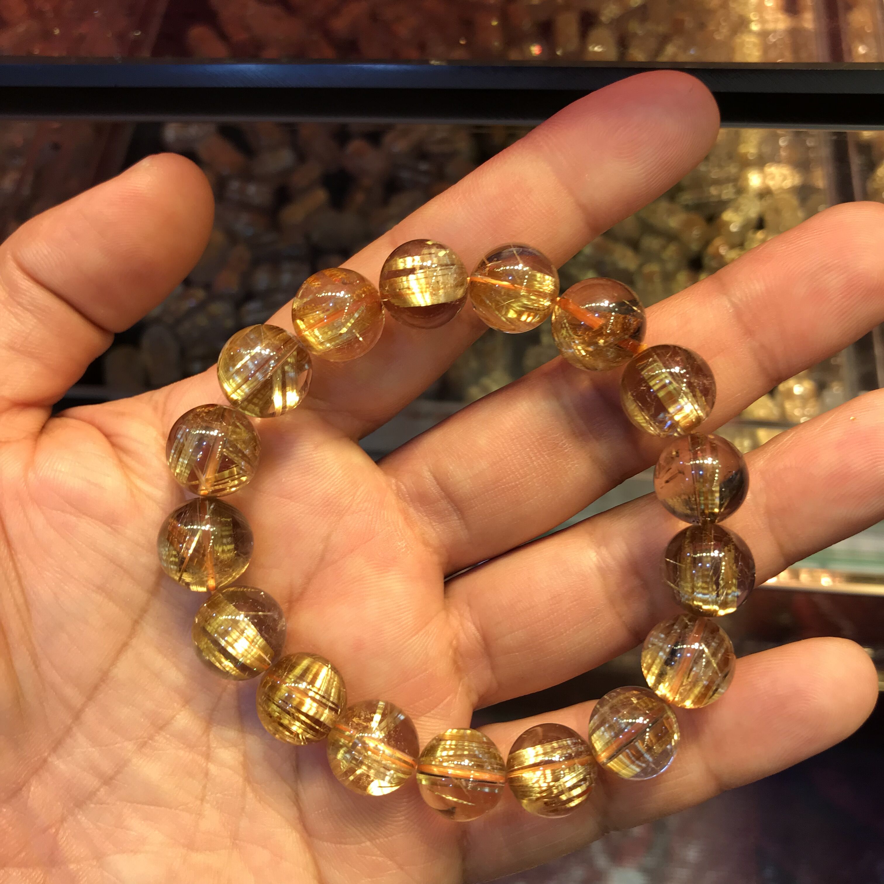 12mm Best Grade Very Nice Quality Gold Rutilated Quartz Bracelet 